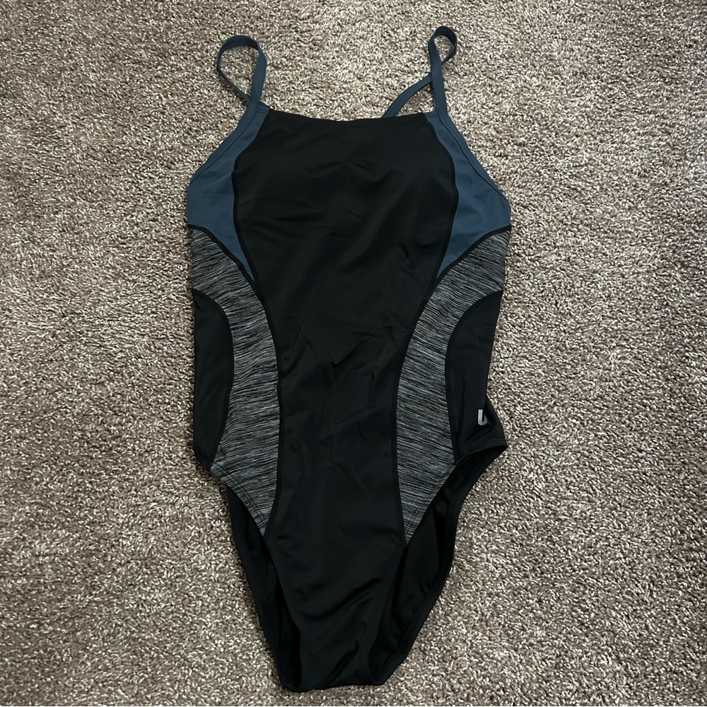 Syrokan One Piece Swimsuit with Contoured Panels Black Gray XXL